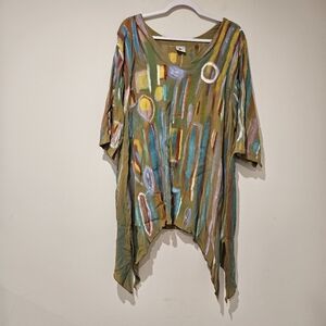Lost River Abstract Multicolor Hand-Painted Tunic, Size Large, Multicolor